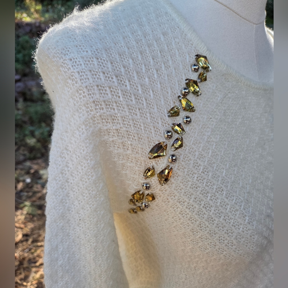 Chico's‎ Knit Sweater with Gold Rhinestone Accents And Lace - Picture 4 of 8